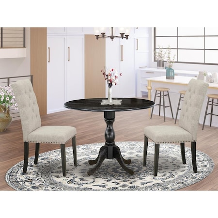 East West Furniture 3 Piece Dublin Wood Dining Table Set - Wire Brushed Black DMEL3-ABK-35